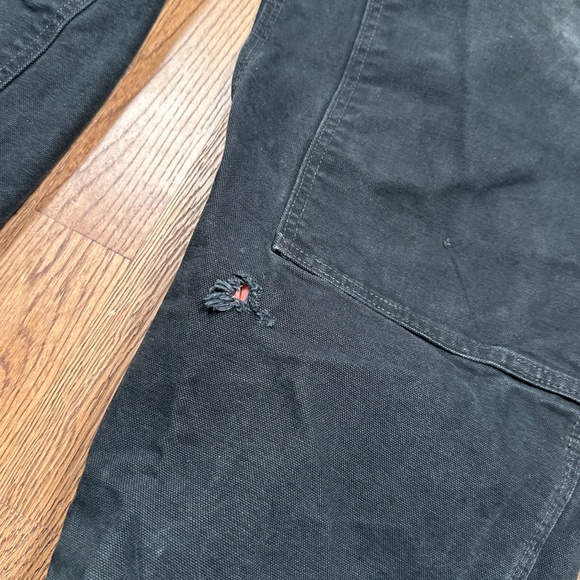 Carhartt Distressed Double Knee Loose Fit Washed Duck Canvas Black Pants Mens 40 - Picture 4 of 12